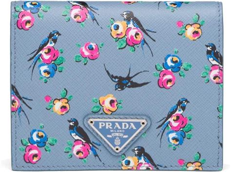 Prada Women's Astrale Blue Saffiano Leather Swallow Print 